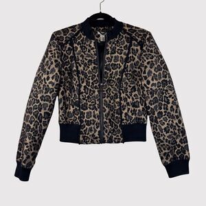 Cache Womens Jacket Brown Leopard Wool Full Zip Bomber Cropped Stretch Medium